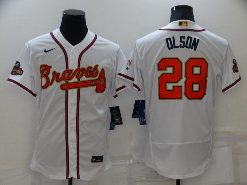 Men Atlanta Braves #28 Olson White Gold Elite Nike 2022 MLB Jersey